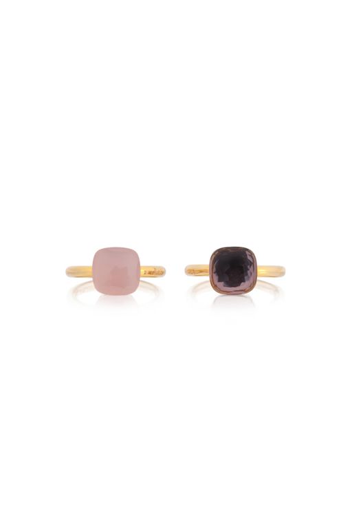 Two 18k Gold Quartz Rings