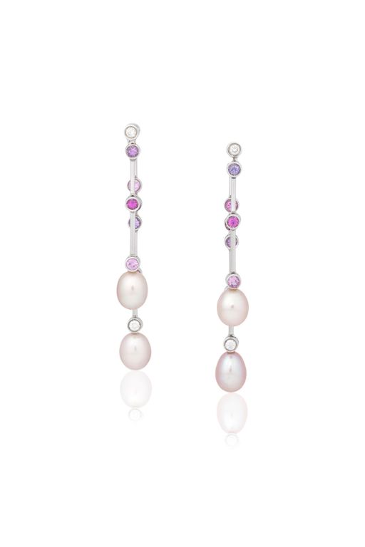 Pair of Pearl Sapphire and Diamond Earrings