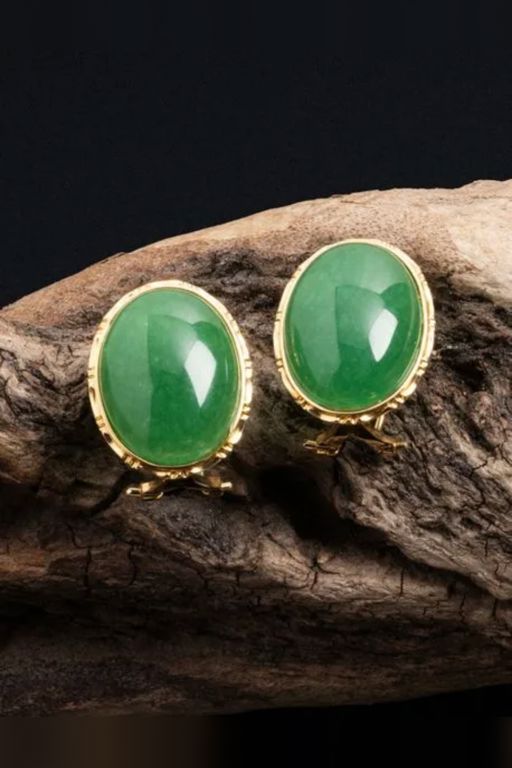18k Yellow Gold Jade Earrings