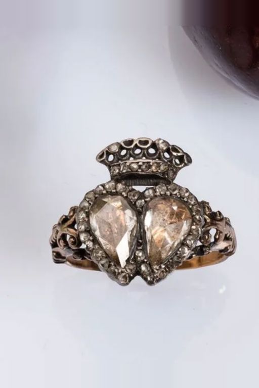 18k Rose Gold and Silver Diamond Crown Ring