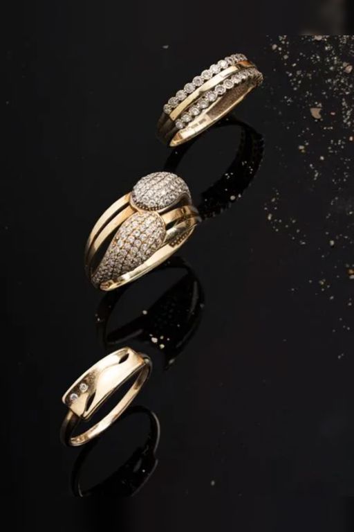 Three 9k Yellow Gold White Stone Rings