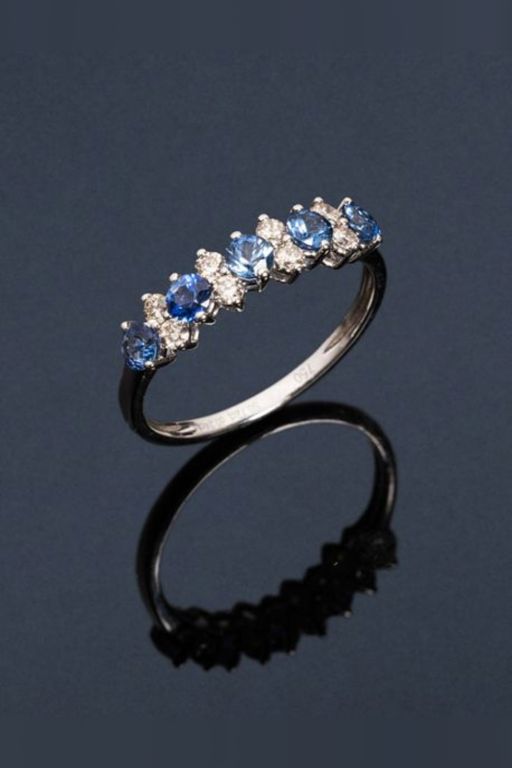 18k Gold Sapphire and Diamond Half Eternity Ring