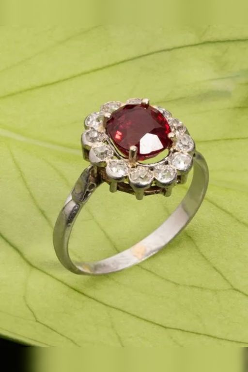 Gold and Platinum Ruby and Diamond Cluster Ring