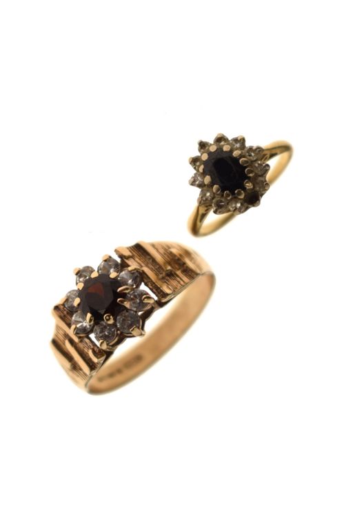 Two 9k Gold and Yellow Metal Multi-Gem Rings