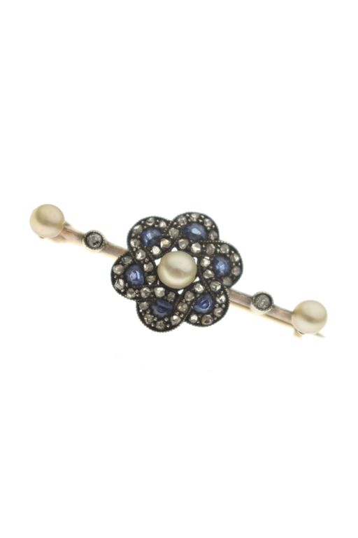 Yellow and White Metal Multi-Gem Brooch