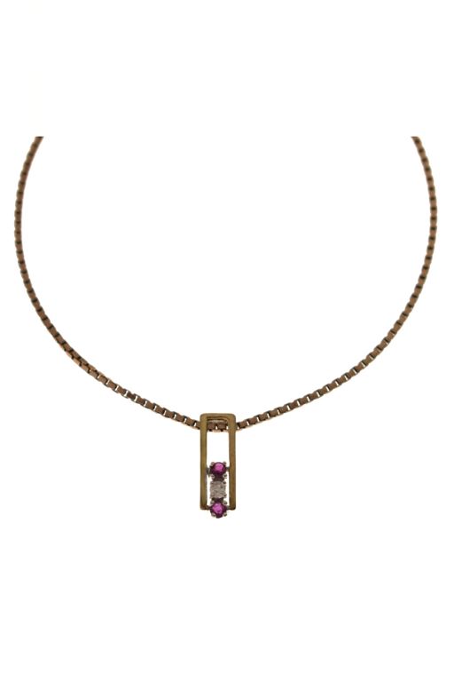 9k Gold Ruby and Diamond Pendant Necklace