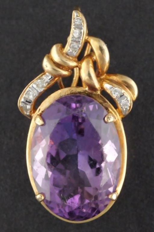 14k Gold Amethyst and Diamond Pendant