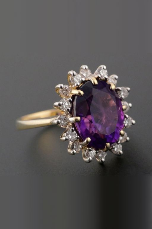 14k Gold Amethyst and Diamond Ring