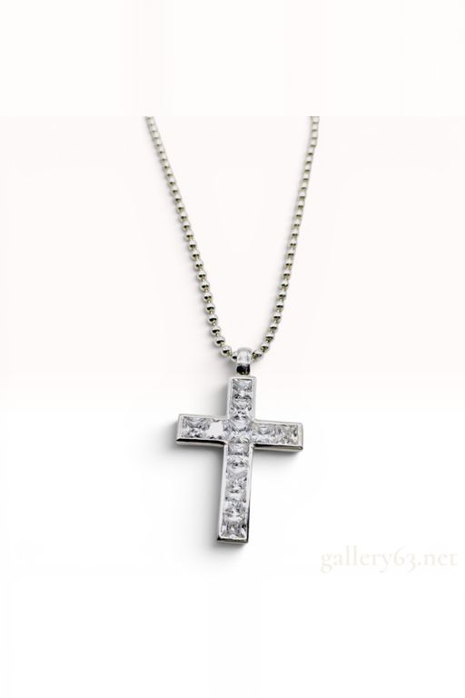 Silver Colorless Stone Cross Pendant Necklace