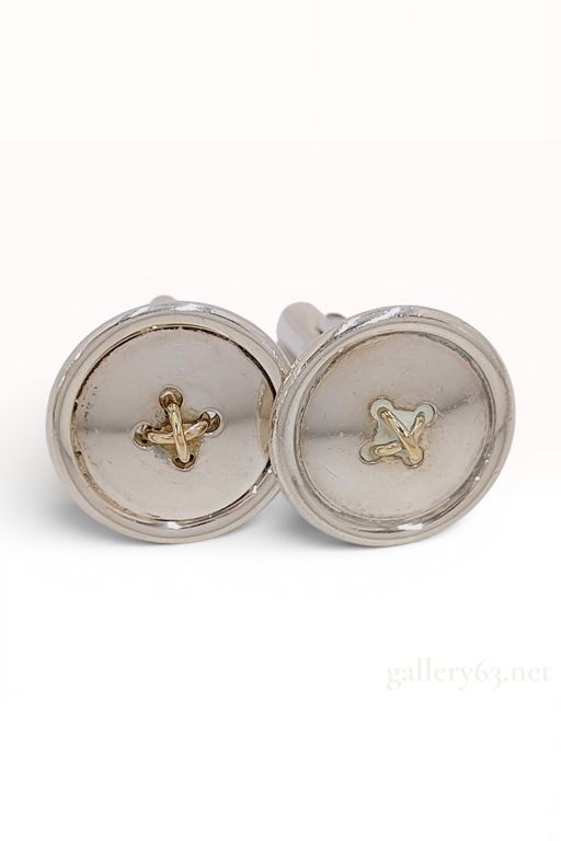 Silver and 18k Yellow Gold Button Cufflinks