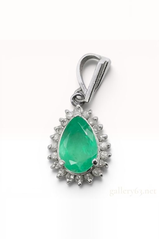 Platinum Emerald and Diamond Pendant