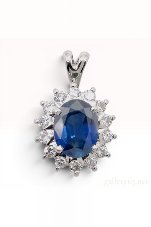 Platinum Sapphire and Diamond Pendant
