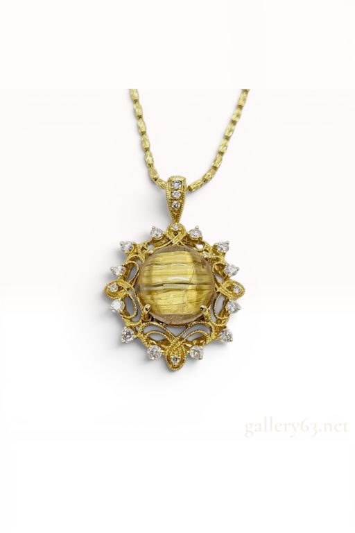 18k Gold Quartz and Diamond Pendant Necklace