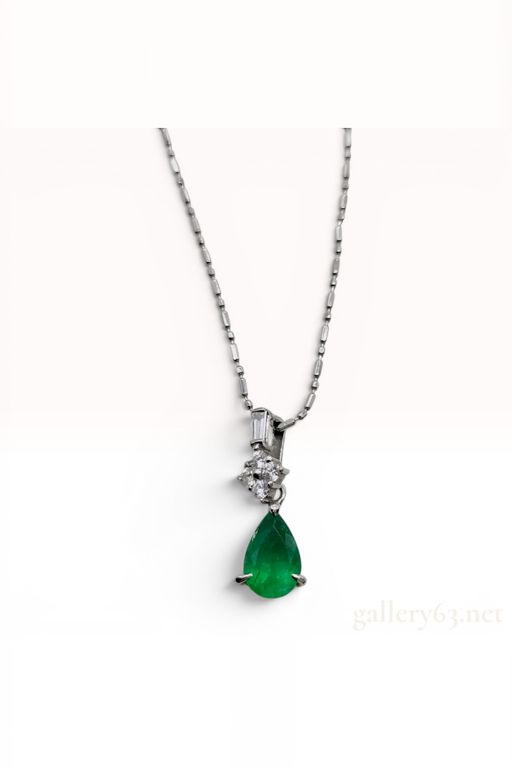 Platinum Emerald and Diamond Pendant Necklace
