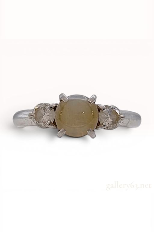 Platinum Cat's-Eye and Diamond Ring