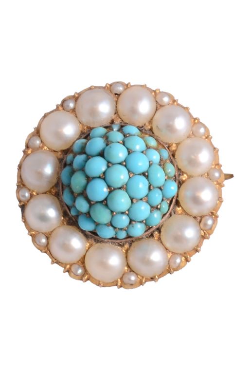 Turquoise and Pearl Brooch