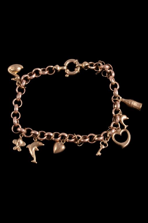 Rose Metal and 9k Gold Charm Bracelet