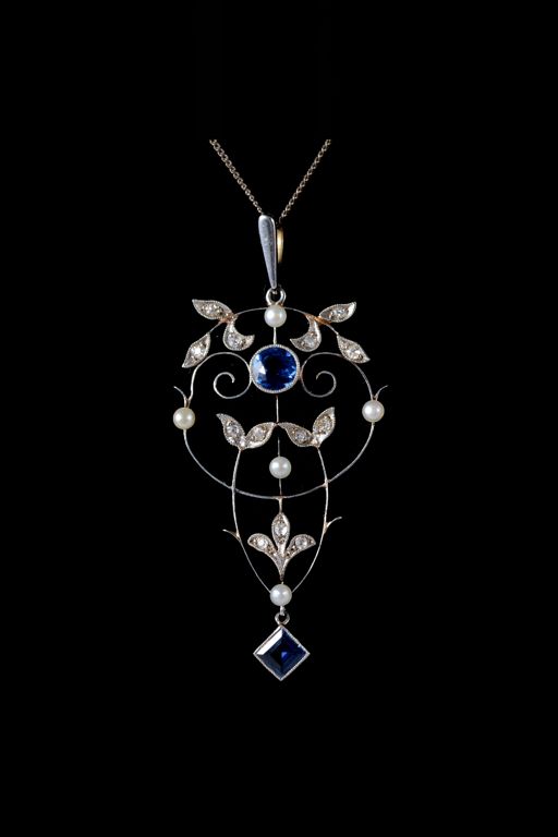 Sapphire, Diamond and Pearl Jewelry Set