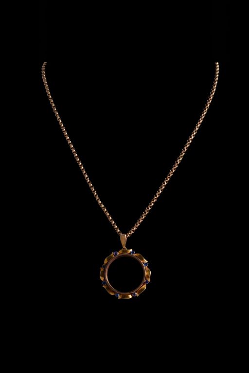 9k Gold Sapphire and Stone Pendant Necklace