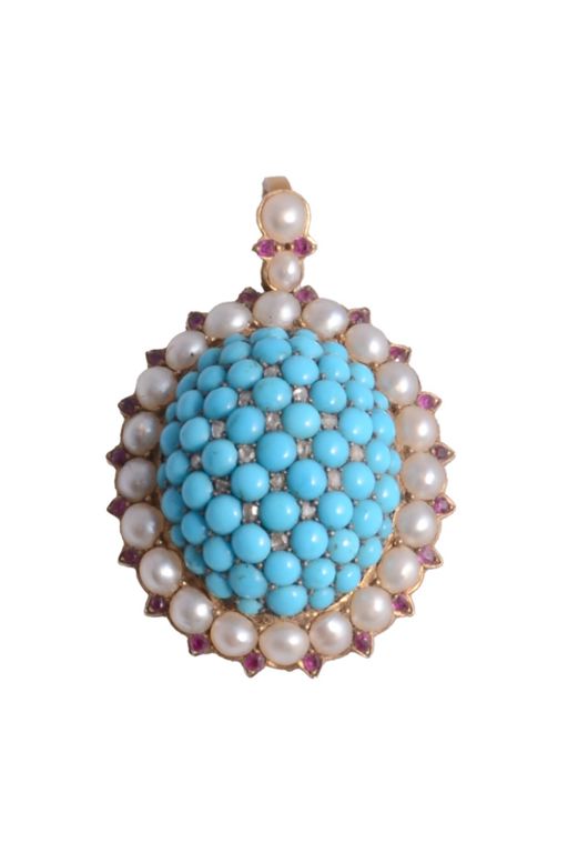 Turquoise, Pearl, Ruby and Diamond Pendant