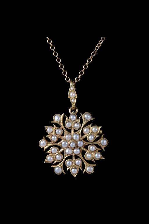 9k Gold Pearl Pendant Brooch Necklace