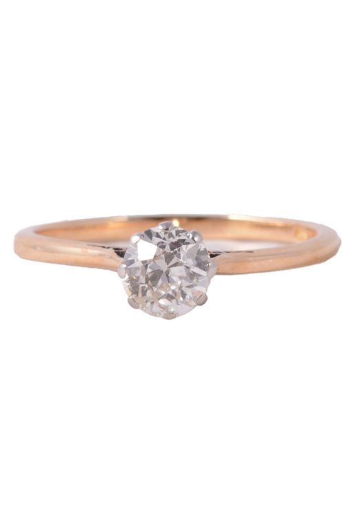 Yellow and White Metal Solitaire Diamond Ring