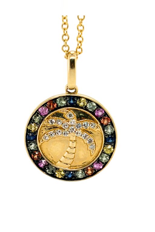 14k Gold Sapphire and Diamond Pendant Necklace