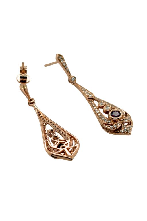 Pair of 14k Gold Rhodolite and Diamond Earrings