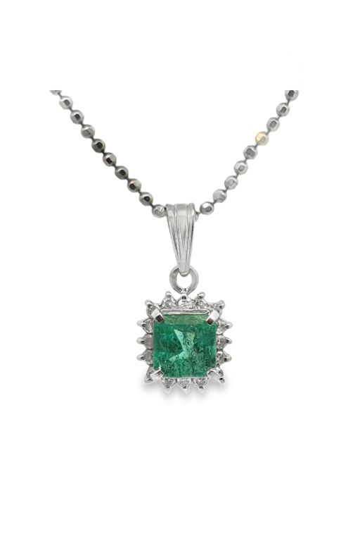 Platinum Emerald and Diamond Pendant Necklace
