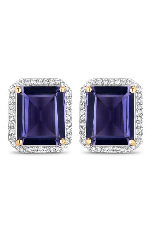 Pair of 14k Gold Iolite and Diamond Earrings
