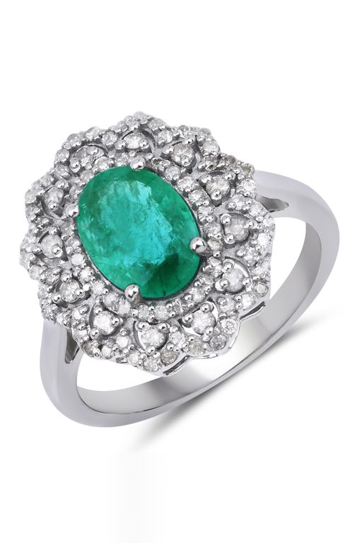 Sterling Silver Emerald and Diamond Ring