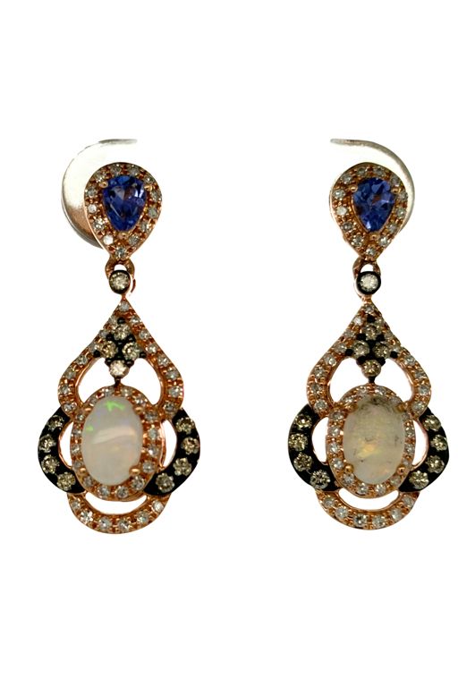 Pair of 14k Gold Multi-Gem Earrings