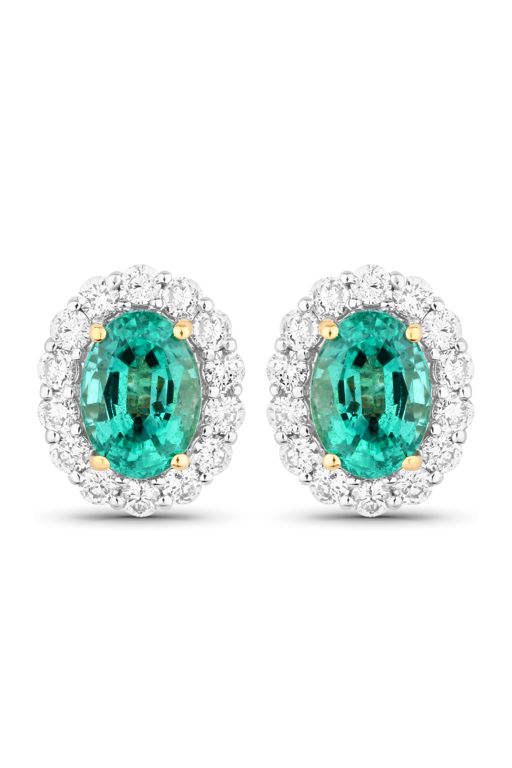 Pair of 14k Gold Emerald and Diamond Earrings