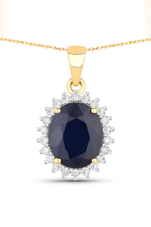 14k Gold Sapphire and Diamond Pendant