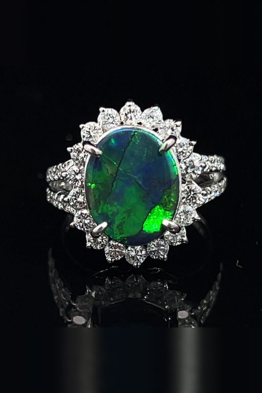 Platinum Opal and Diamond Ring