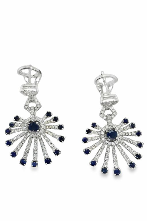 Pair of 14k Gold Sapphire and Diamond Earrings