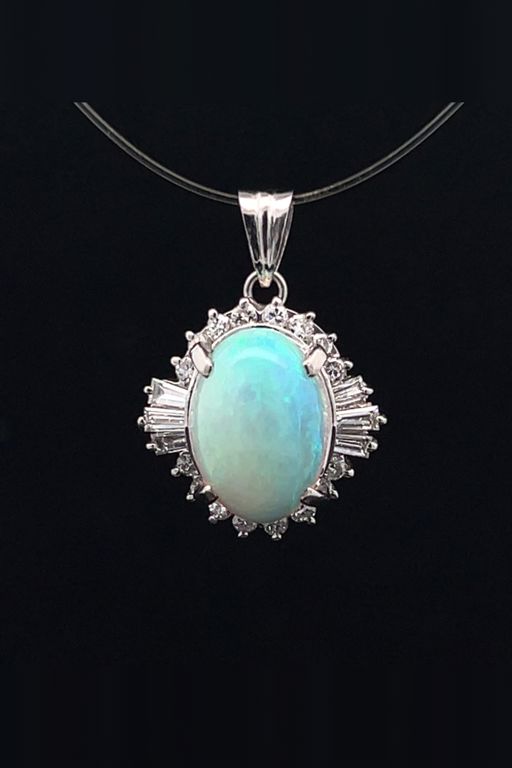 Platinum Opal and Diamond Pendant