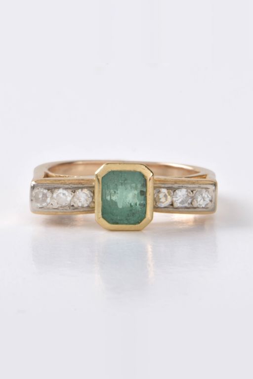 14k Yellow Gold Emerald and Diamond Ring