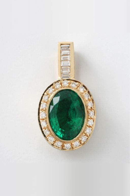 14k Yellow Gold Emerald and Diamond Pendant