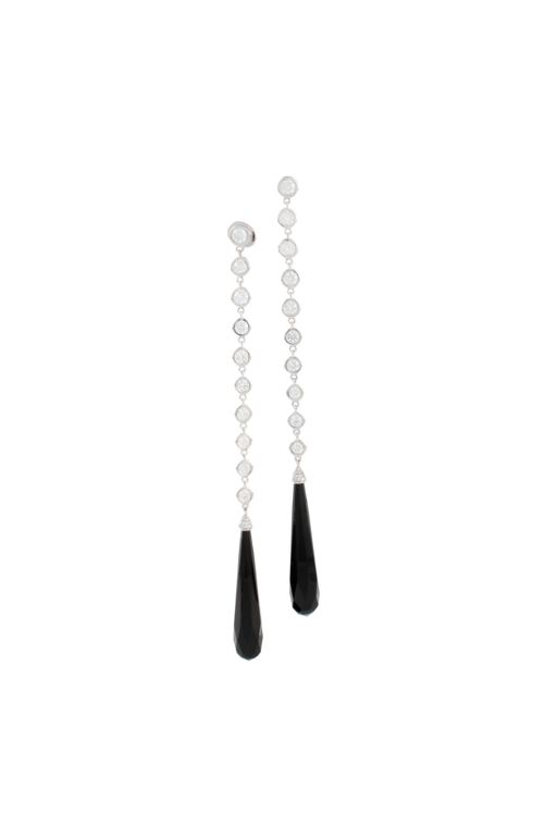 18k White Gold Diamond and Onyx Dangle Earrings