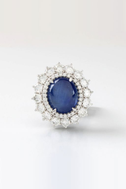 Platinum Sapphire and Diamond Ring