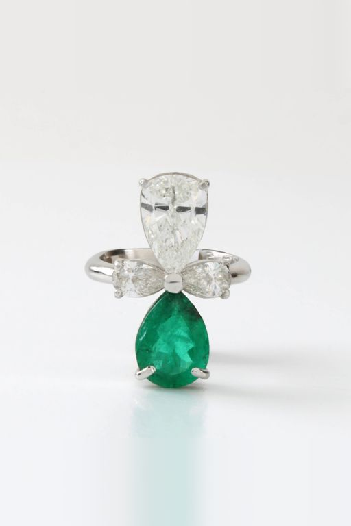 Platinum Emerald and Diamond Ring