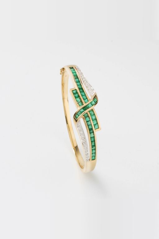 14k Yellow Gold Emerald and Diamond Bracelet