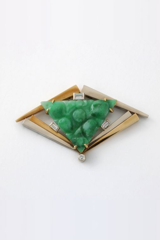 18k Two-Tone Gold Jade and Diamond Pendant