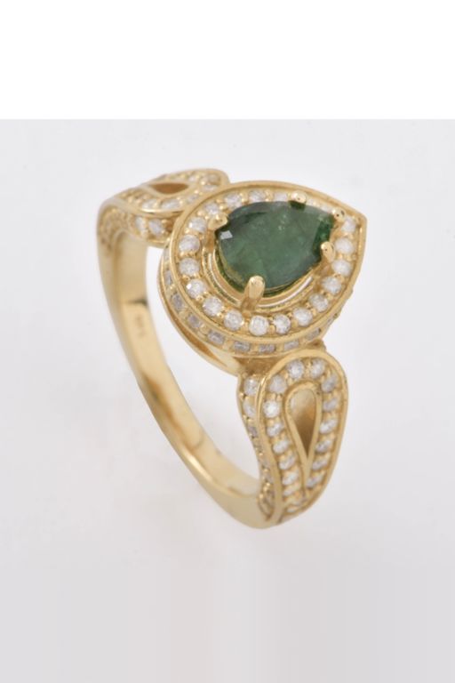 14k Yellow Gold Emerald and Diamond Ring