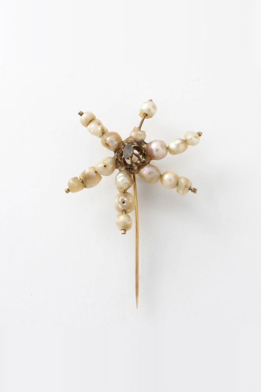 14k Yellow Gold Pearl and Diamond Brooch
