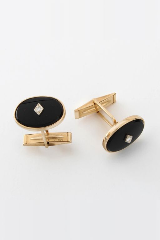 14k Yellow Gold Onyx and Diamond Cufflinks