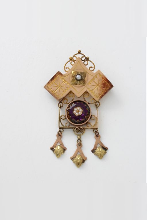 14k Yellow Gold Amethyst and Pearl Pendant/Brooch