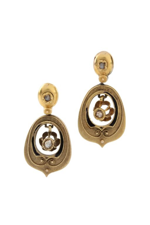 18k Yellow Gold Diamond Pendant Earrings