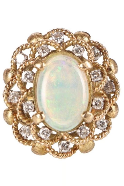 14k Gold Opal and Diamond Ring